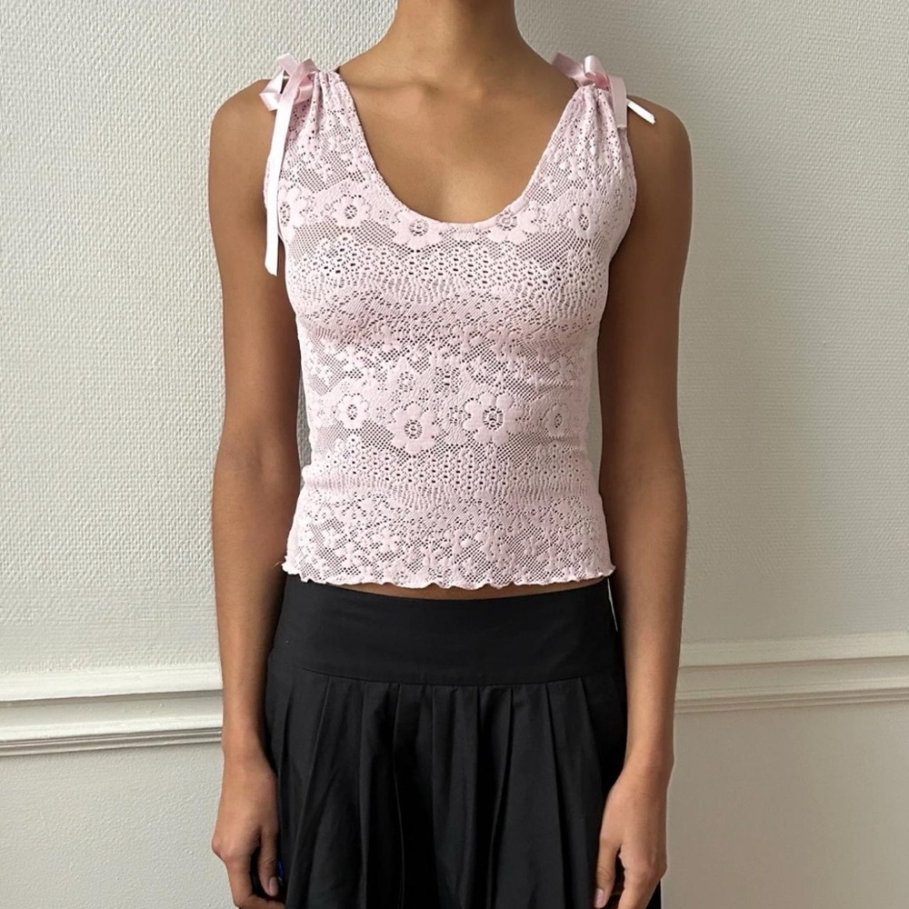 Vintage Crochet Baby Pinm Lace Sleeveless Top